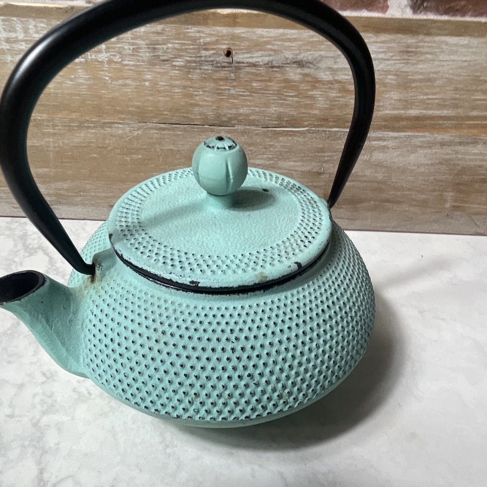 Turquoise Cast Iron Teapot w/ Stainless Infuser, Matte Textured Japanese 4 Cup - Picture 4 of 9